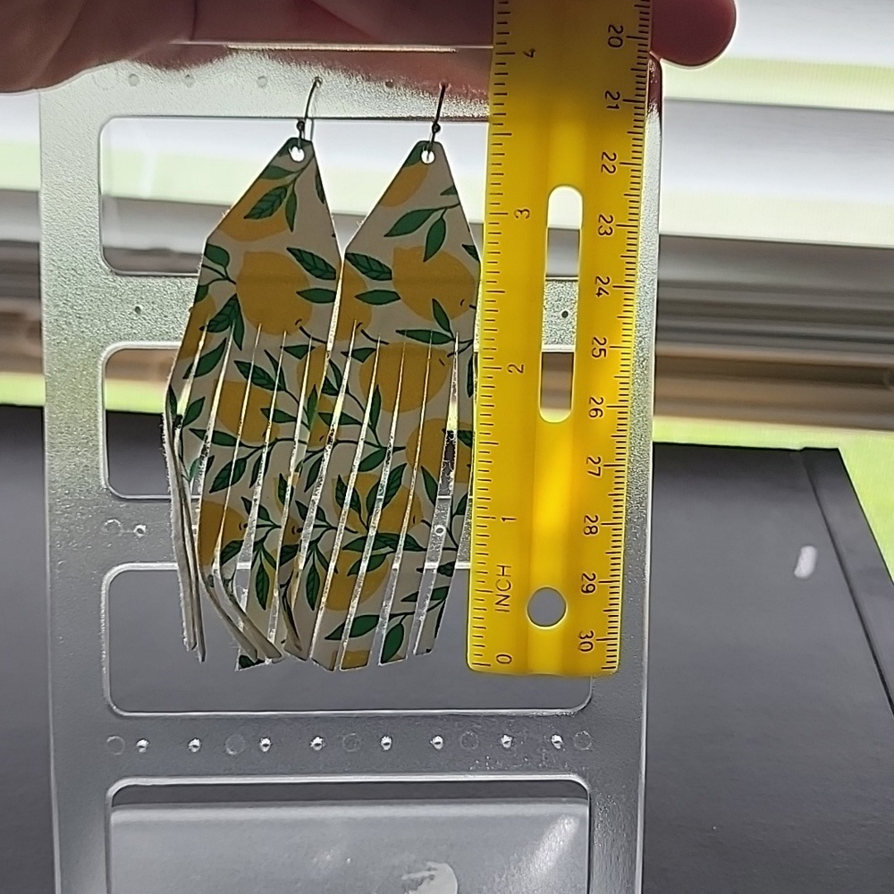 Handmade Lemon Print Fringe Earrings - Picture 4 of 5